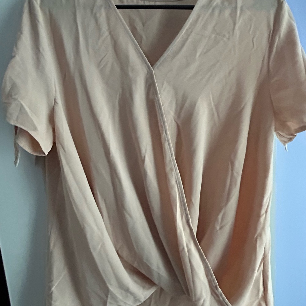 Amazon Tan Wrap Blouse with Short Sleeves